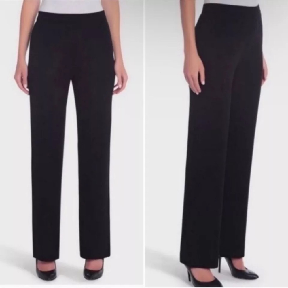 EXCLUSIVELY Misook Womens Black Knit Pull On Straight Wide Leg Pants Size 1P